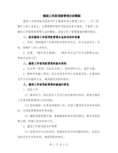 掘进工作面顶板管理办法模版
