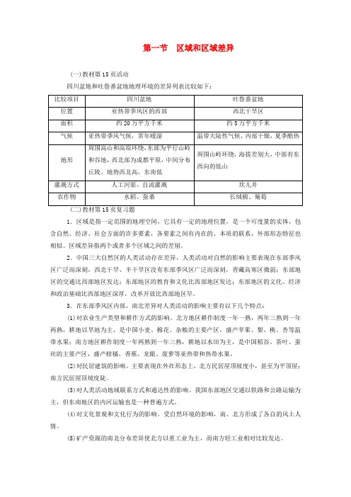 高中地理第一章区域地理环境和人类活动第一节区域和区域差异练习中图版必修3