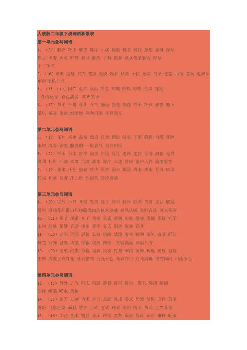 人教版二年级下册词语积累表