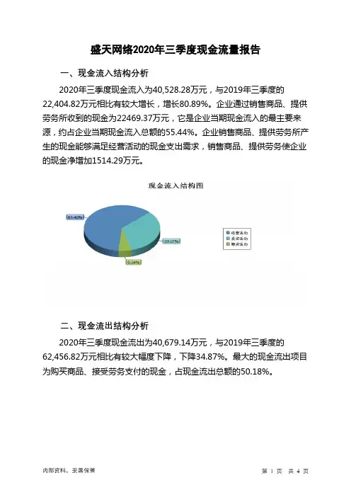 盛天网络2020年三季度现金流量报告