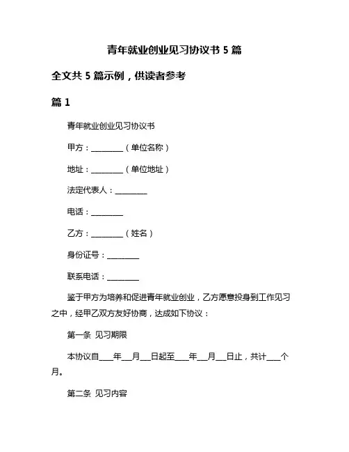 青年就业创业见习协议书5篇
