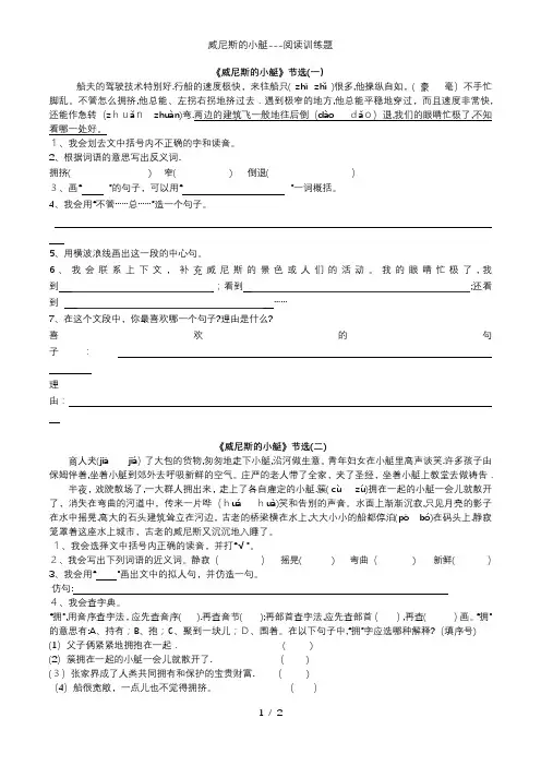 威尼斯的小艇---阅读训练题