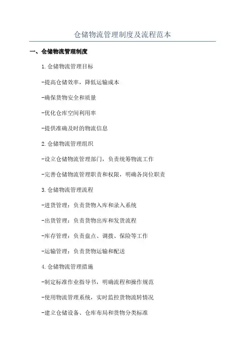 仓储物流管理制度及流程范本