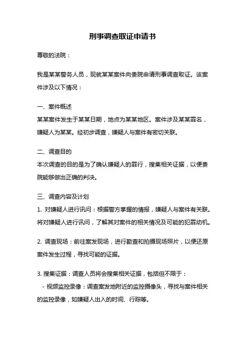 刑事调查取证申请书