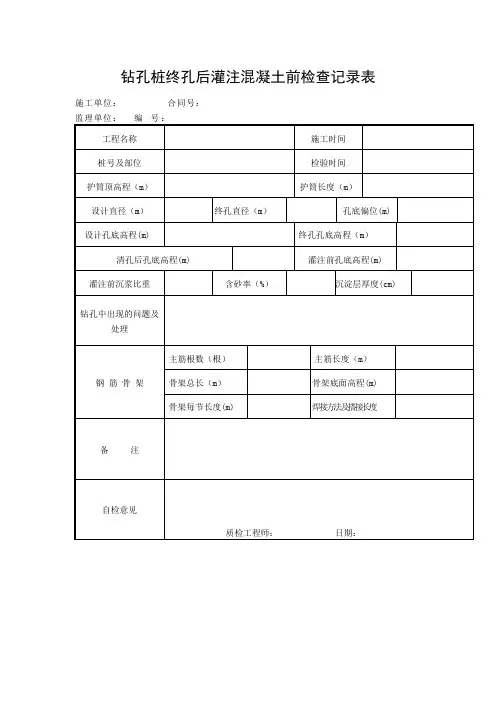 钻孔桩终孔后灌注混凝土前检查记录表