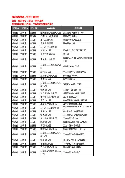 新版福建省三明市三元区幼儿园企业公司商家户名录单联系方式地址大全35家