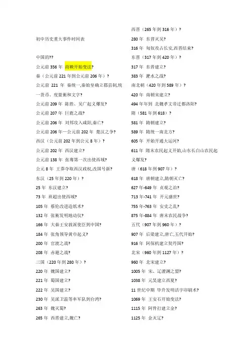 初中历史重大事件时间表