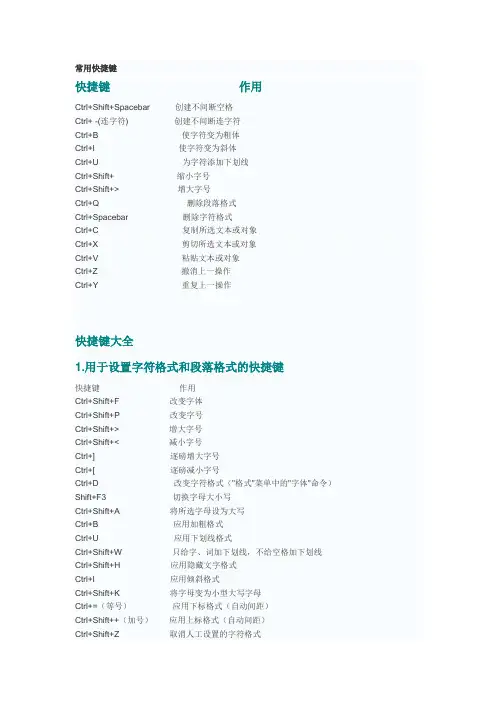 word快捷键大全-完整版