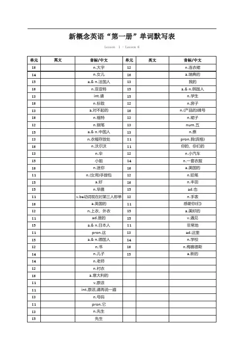 新概念英语“第一册”单词默写表(中译英)
