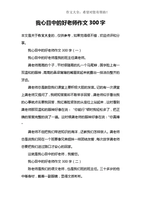 我心目中的好老师作文300字