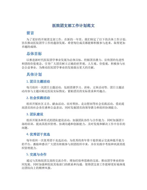 医院团支部工作计划范文