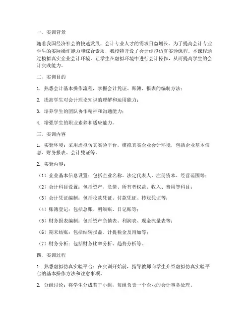 会计虚拟仿真实验实训报告