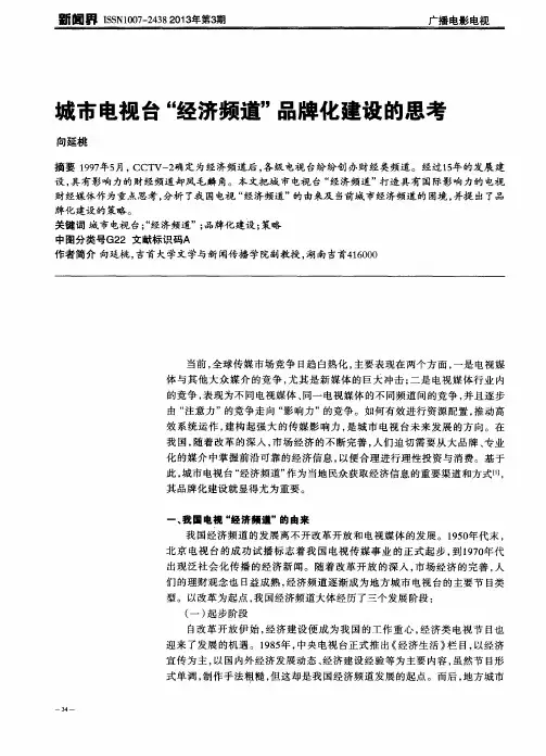 城市电视台“经济频道”品牌化建设的思考