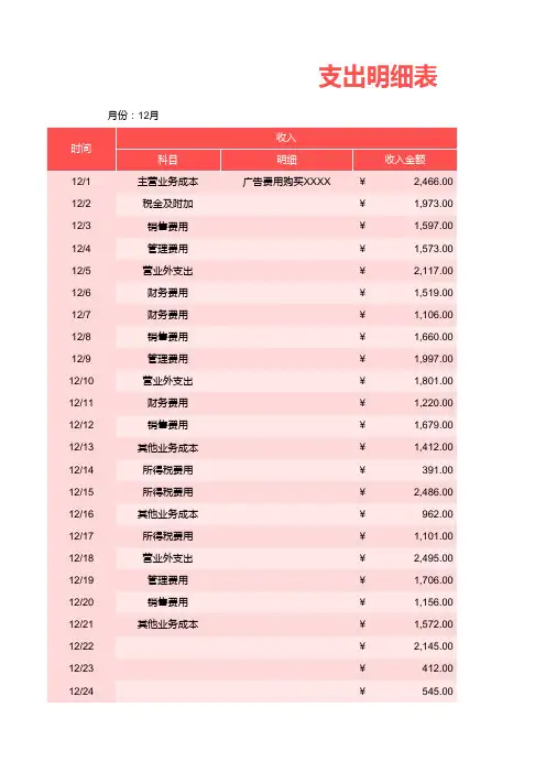 财务支出明细表