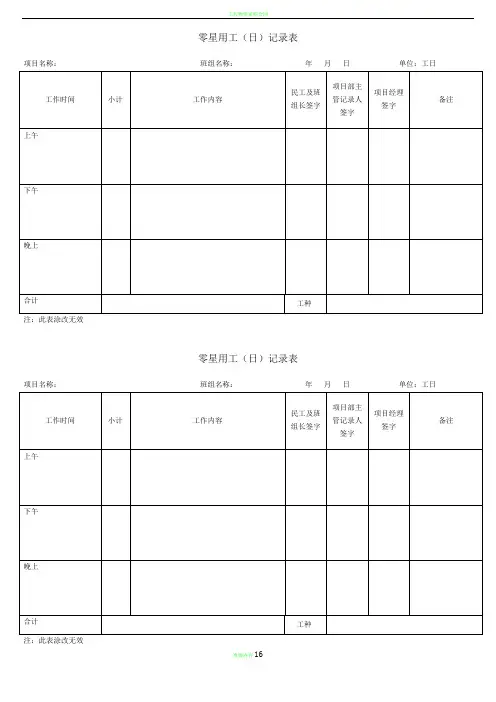 零星用工(日)记录表
