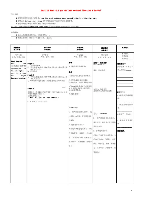 七年级英语下册 Unit 12 What did you do last weekend(Secti