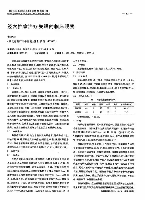 经穴推拿治疗失眠的临床观察