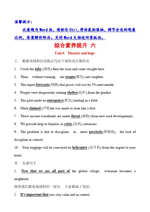 外研新教材高中英语必修三综合素养提升 六(英语)含答案