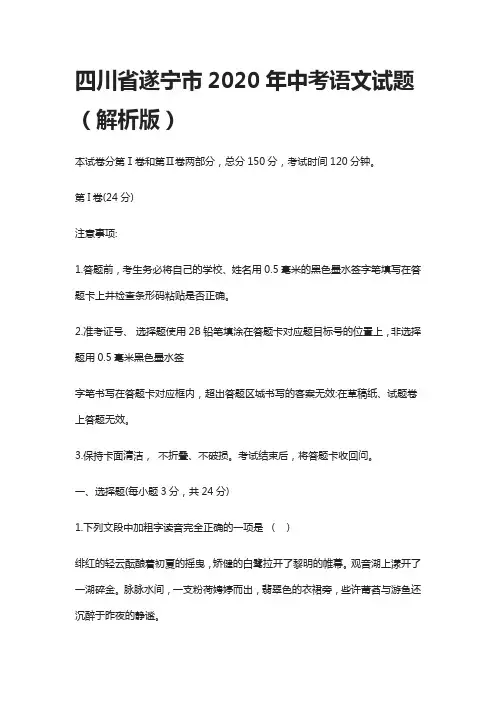 (全)四川省遂宁市2020年中考语文试题(解析版)