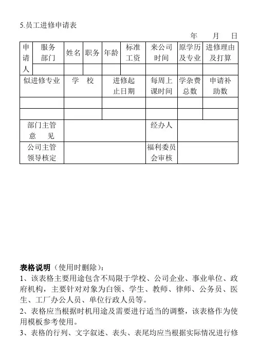 5.员工进修申请表
