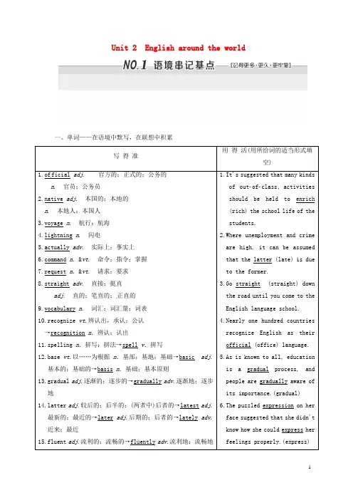 2018届高三英语一轮复习Unit2Englisharoundtheworld教师用书新人教版必修1