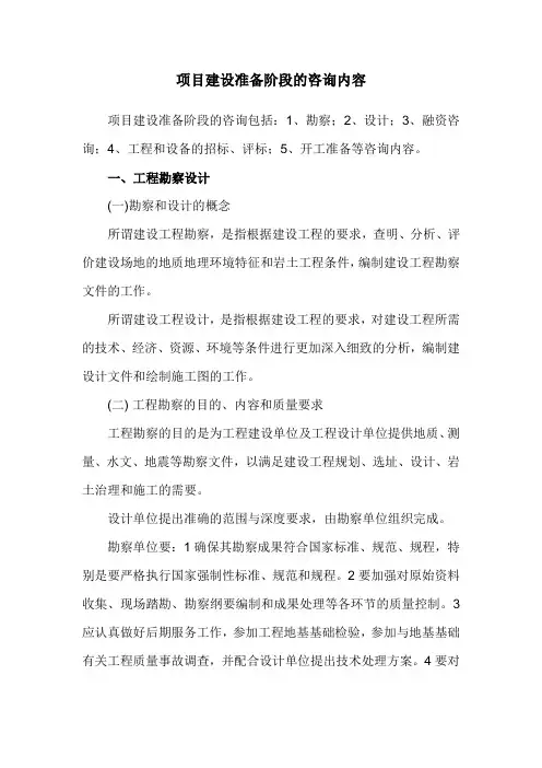 项目建设准备阶段的咨询内容