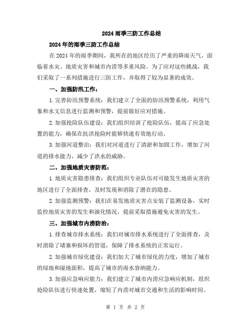 2024雨季三防工作总结