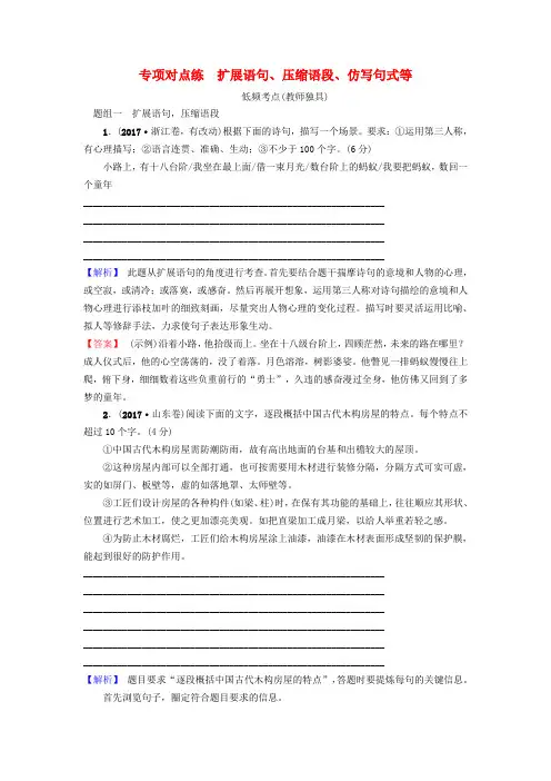 (通用版)2019版高考语文一轮复习 专项对点练 扩展语句、压缩语段、仿写句式等