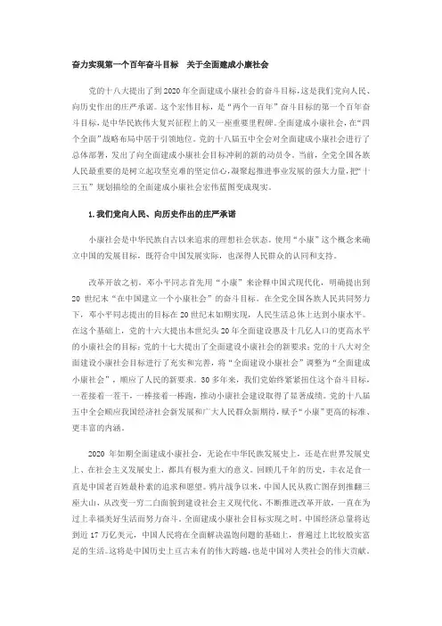 04奋力实现第一个百年奋斗目标  关于全面建成小康社会
