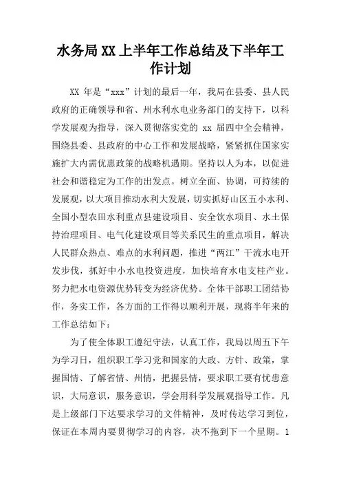 水务局上半年工作总结及下半年工作计划