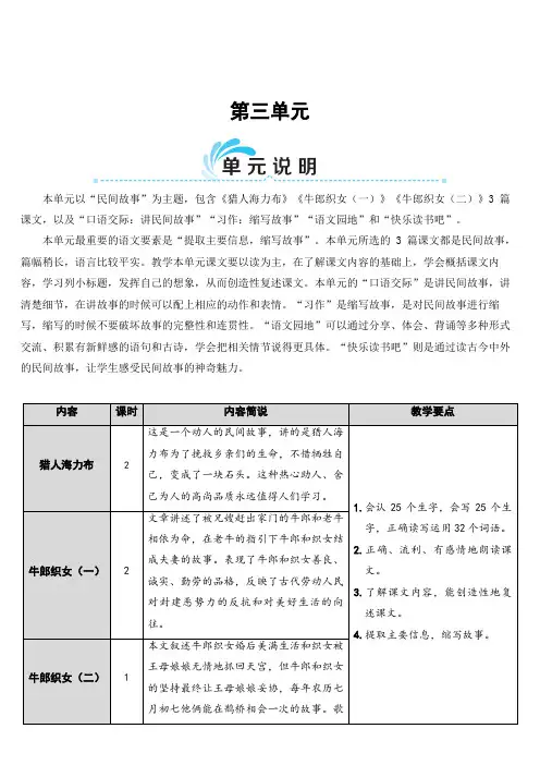 部编版五年级语文上册第三单元9 猎人海力布(教案)