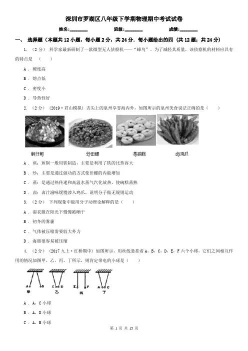深圳市罗湖区八年级下学期物理期中考试试卷