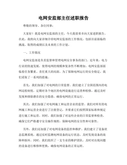 电网安监部主任述职报告