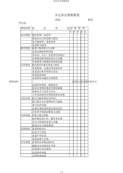 幼儿多元智能量表