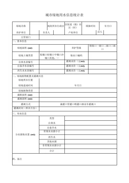 城市绿地用水信息统计表