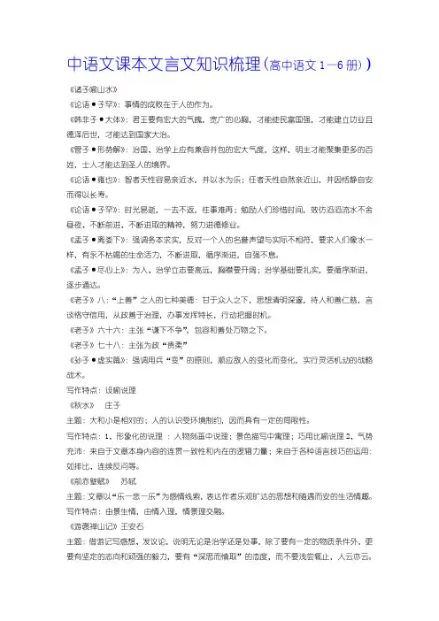 【高中语文课本文言文知识梳理(高中语文1—6册)】 (1)