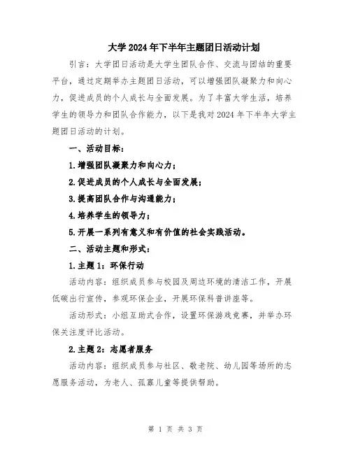 大学2024年下半年主题团日活动计划