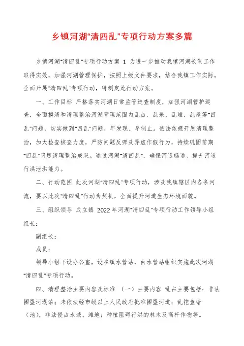 乡镇河湖“清四乱”专项行动方案多篇
