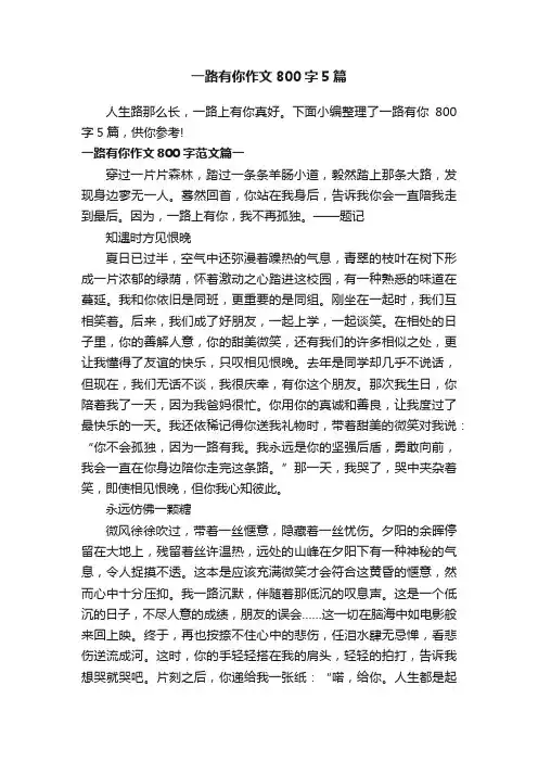 一路有你作文800字5篇