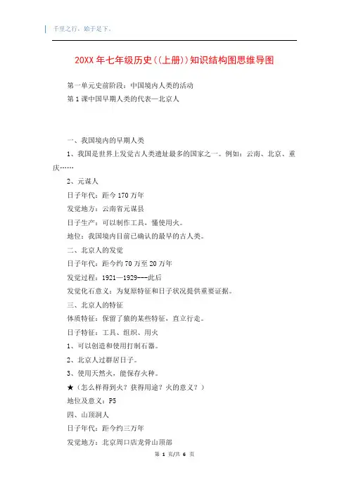 20XX年七年级历史((上册))知识结构图思维导图