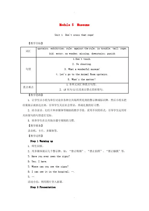 外研版九年级英语上册Module5MuseumsUnit1Don’tcrossthatrope教案