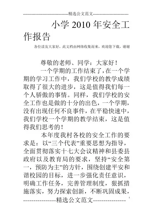 小学2010年安全工作报告