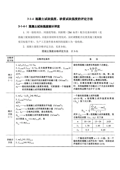 3-1-4 混凝土试块强度、砂浆试块强度的评定方法
