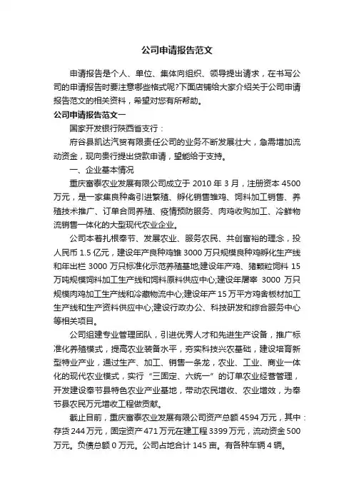 公司申请报告范文