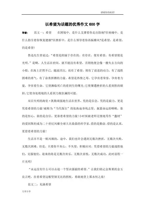 以希望为话题的优秀作文600字