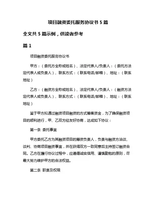 项目融资委托服务协议书5篇