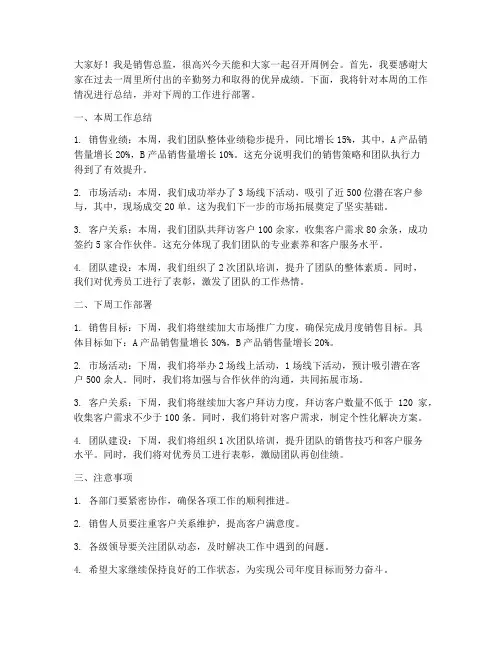 销售总监周例会发言稿范文