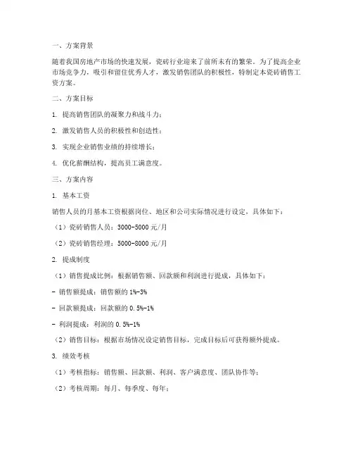 瓷砖销售工资方案