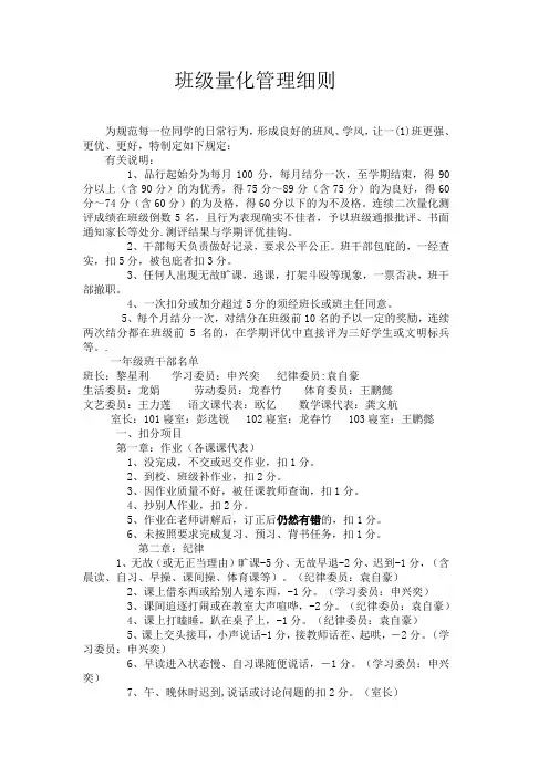 班级量化管理细则