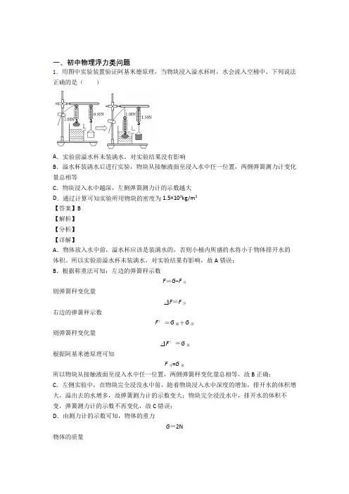 2020-2021全国各地中考物理分类：浮力类问题综合题汇编及答案解析